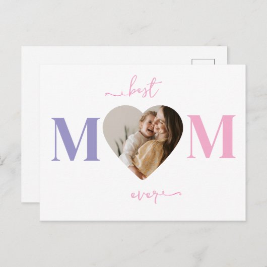 最高のMom Everパーソナライズされたハート写真はがき シーズンポストカード (正面/裏面)