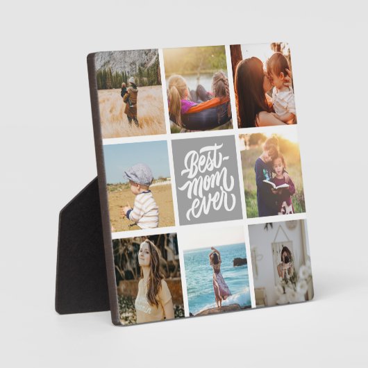 最高のMom Everパーソナライズされた Photo Collage Gray フォトプラーク (正面)