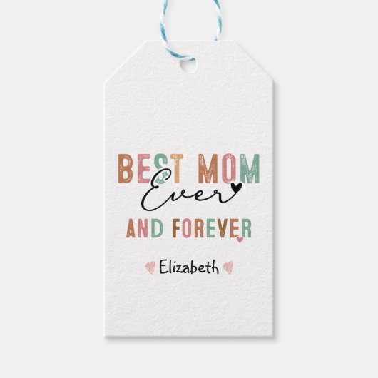 最高のMom EverレトロスクリプトGroovy Mother's day ギフトタグ (正面)