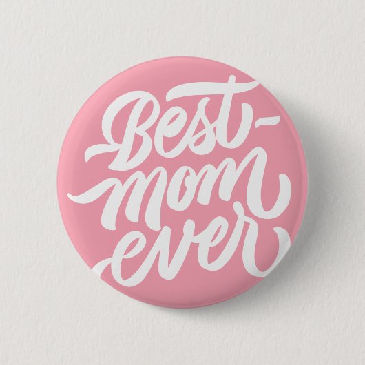 最高のMom Ever手書きスクリプトタイポグラフィピンク 缶バッジ (正面)