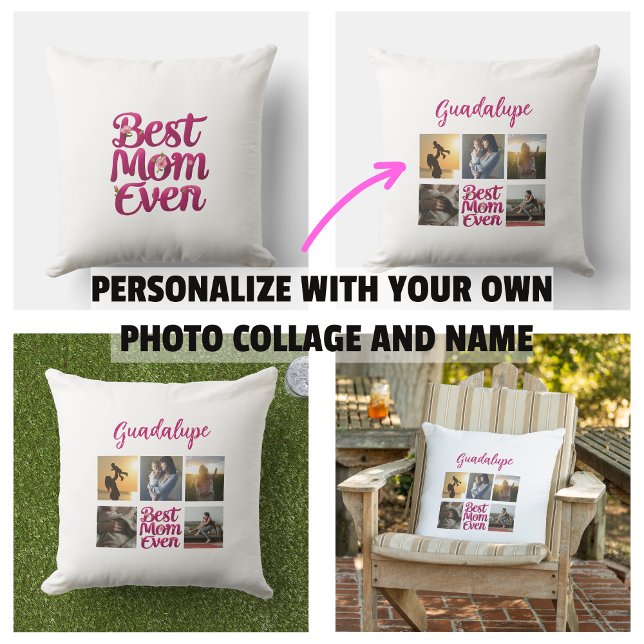 最高のMom Ever母コラージュ アウトドアクッション (Best Mom Ever Mother's Photo Collage Pillow)
