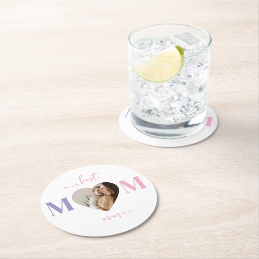 最高のMom Ever紙コースター – カスタムハート写真 ラウンドペーパーコースター (インサイチュ)