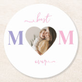 最高のMom Ever紙コースター – カスタムハート写真 ラウンドペーパーコースター (正面)