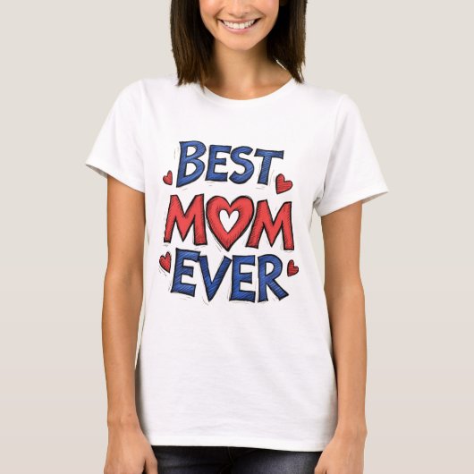 最高のMom Ever素朴タイポグラフィとハート Tシャツ (正面)