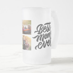 最高のMOM EVER パーソナライズされた 6フォトコラージュ フロストグラスビールジョッキ