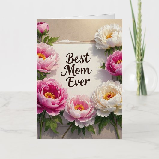 最高のMom Ever「手の牡丹とキュロシッ絵を描ク 箔グリーティングカード (正面)
