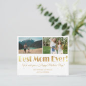 「最高のmom ever」金ゴールドラグジュアリー2枚コラージュ ポストカード (スタンド正面)