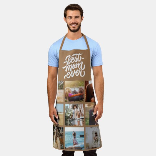 最高のMom Ever 12パーソナライズされたフォトコラージュ茶 エプロン (着用した状態)