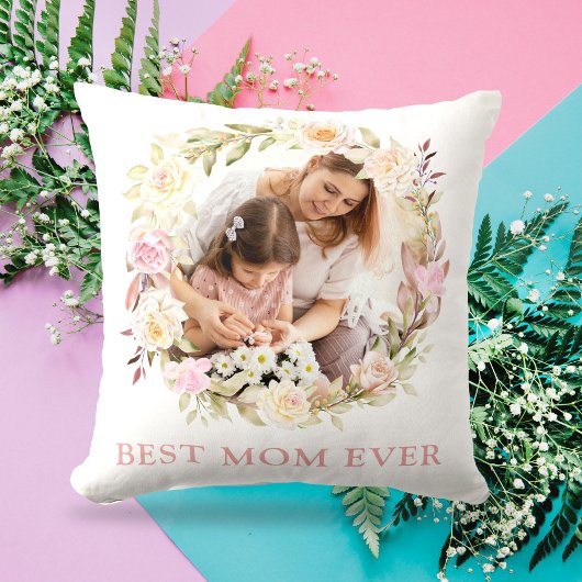 最高のMom Ever 2写真フローラエレガント クッション