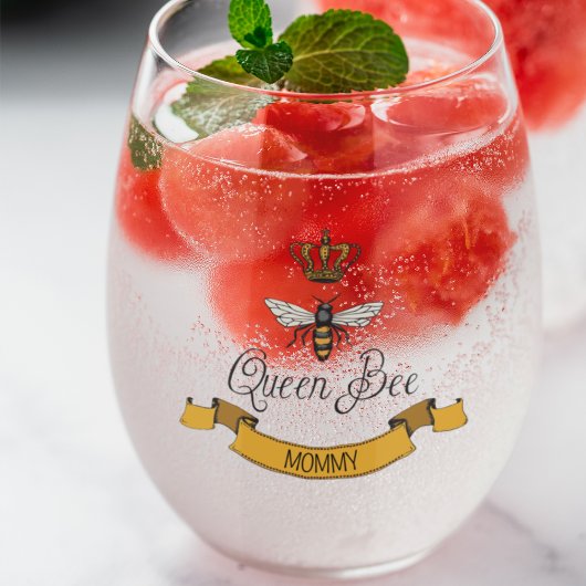 最高のMom Ever 2写真&名前Queen王室の Bee ステムなしワイングラス