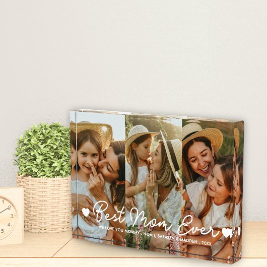 最高のMom Ever 3フォトコラージュ母の日のハート フォトブロック