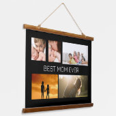 最高のMom Ever 5 Photo Collage Black 吊り下げ型タペストリー (傾斜あり)