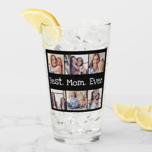 最高のMom Ever 6フォトコラージュ白黒 タンブラーグラス (アイス正面)