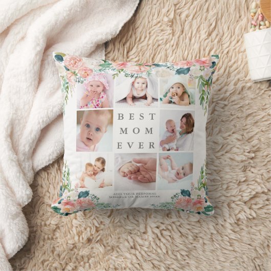 最高のMOM EVER 8フォトコラージュフローラカスタム文字 クッション (ブランケット)
