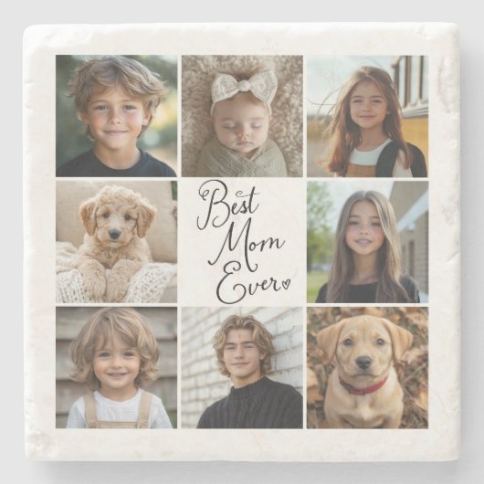 最高のMom Ever 8フォトコラージュ装飾用クッション ストーンコースター (正面)