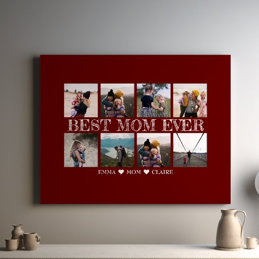 最高のMom Ever Customizable Maroon Photo Collage キャンバスプリント