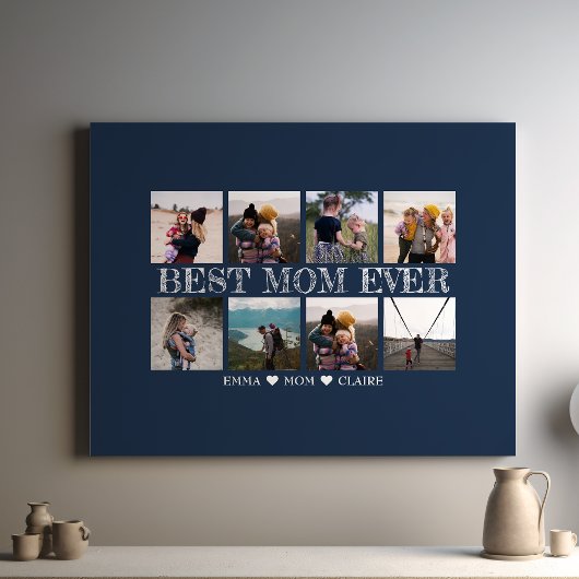 最高のMom Ever Customizable Navy Blue Photo Collage キャンバスプリント
