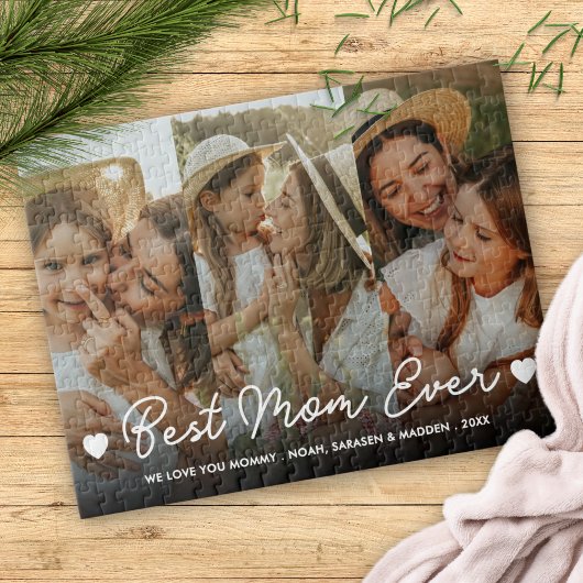 最高のMom Ever Family 3 Photo Mothers Day Script ジグソーパズル