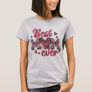 最高のMom Ever LeopardプリントフローラTシャツ かわいい Tシャツ