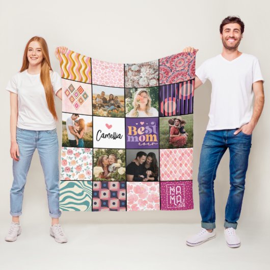 最高のMom Ever Photo Collageシックなパタモダンーン フリースブランケット (インサイチュ)