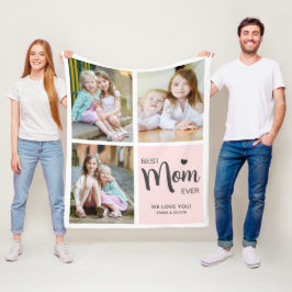 最高のMom Ever Photo Collage赤面ピンク フリースブランケット
