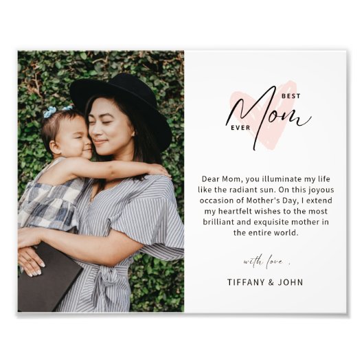 最高のMom Ever Pinkハートスクリプトかわいいメッセージ フォトプリント (正面)