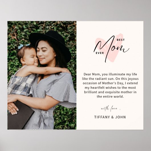 最高のMom Ever Pinkハートスクリプトかわいいメッセージ ポスター (正面)