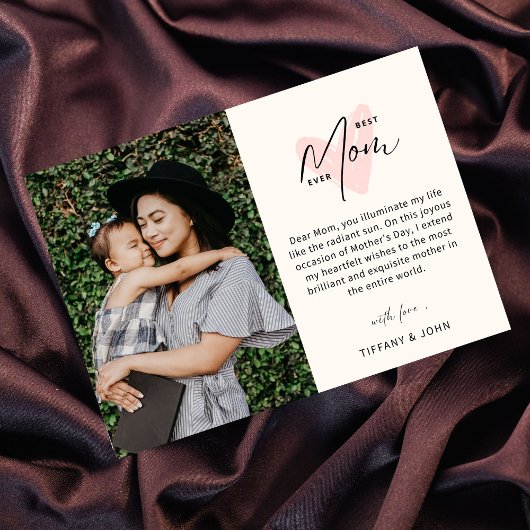 最高のMom Ever Pinkハートスクリプトかわいいメッセージ ポストカード