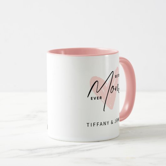 最高のMom Ever Pinkハートスクリプトかわいいメッセージ マグカップ (正面右)