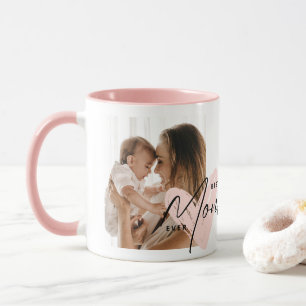 最高のMom Ever Pinkハートスクリプトかわいいメッセージ マグカップ