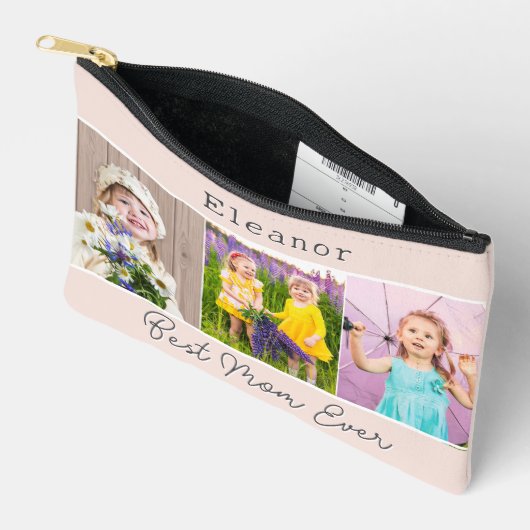 最高のMom Ever Pink 3枚写真モノグラムの アクセサリーポーチ (見開き)