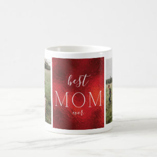 最高のMom Ever REDクリスマスフォイルカスタム写真 コーヒーマグカップ