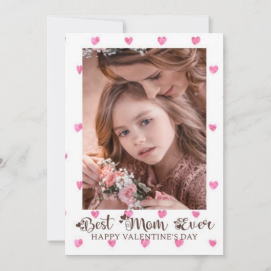 最高のMom Ever Valentine's Dayハート写真Pink Ho シーズンカード (正面)