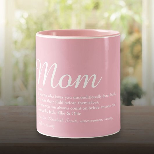 最高のMom Mum Mother Definition Script Pink ツートーンマグカップ