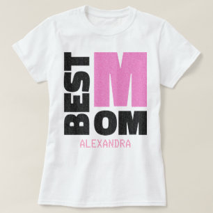 最高のMom Pink Blackグリッター名カスタマイズ Tシャツ