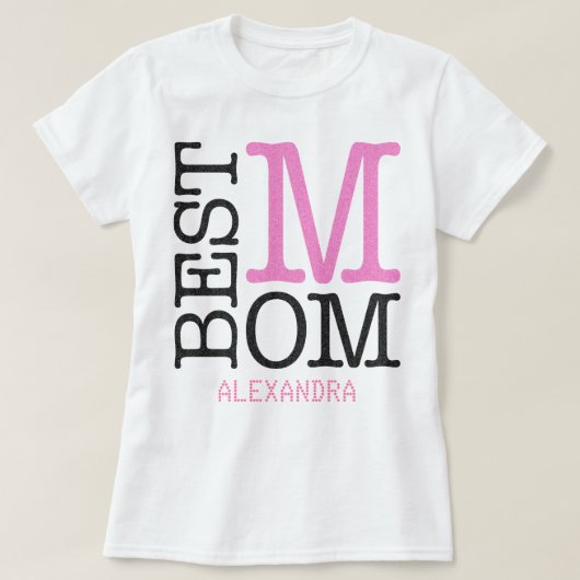 最高のMom Pink Blackグリッター名パーソナライズされた Tシャツ (デザイン正面)