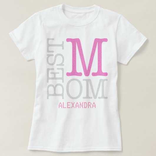 最高のMom Pink Silverグリッター名パーソナライズされた Tシャツ (デザイン正面)