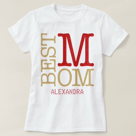 最高のMom Red金ゴールドグリッター名パーソナライズされた Tシャツ (デザイン正面)