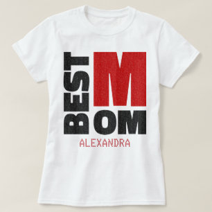 最高のMom Red Blackグリッター名カスタマイズ Tシャツ