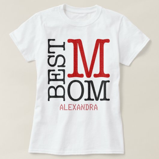 最高のMom Red Blackグリッター名パーソナライズされた Tシャツ (デザイン正面)