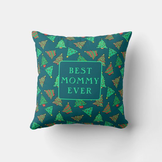 最高のMommy Ever Photo Christmas Tree Pattern Green クッション (裏面)