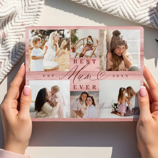 最高のMum Ever家族写真コラージピンクウッドグレイン フォトプラーク