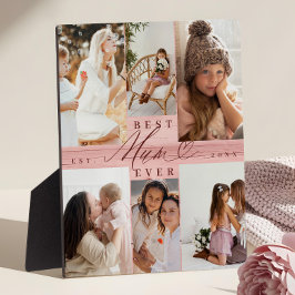 最高のMum Ever家族写真コラージピンクウッドグレイン フォトプラーク