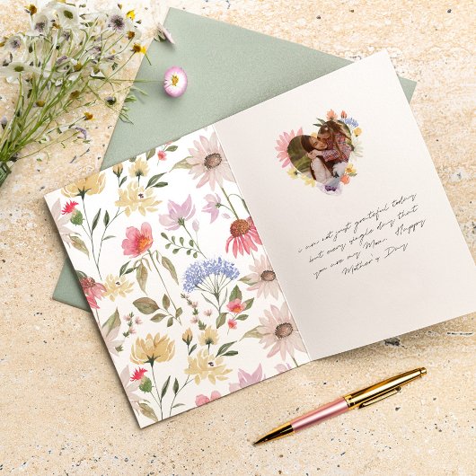 最高のMum Ever Wilflowersハート写真母の日 カード