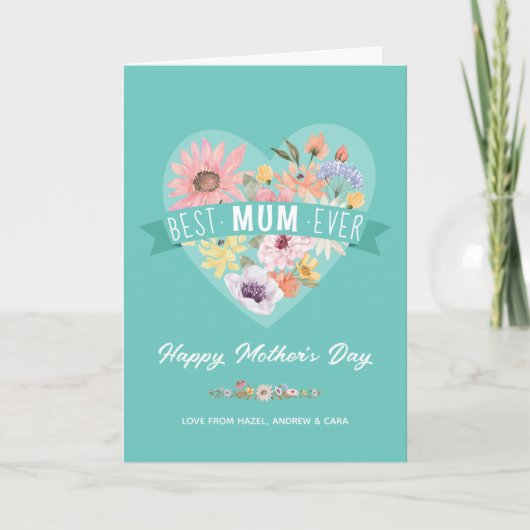 最高のMum Ever Wilflowersハート写真母の日 カード (正面)