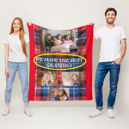 最高のPlaid 4家族の写真赤縁ど フリースブランケット