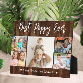最高のPoppy Ever Grandkids 5 Photo Collage Wood フォトプラーク