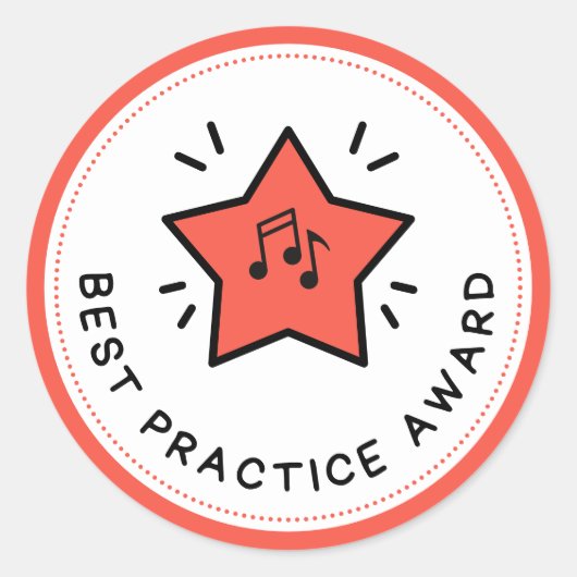 最高のPractice Award Music Notes赤い先生 ラウンドシール (正面)