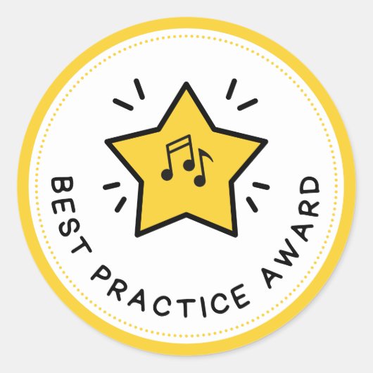 最高のPractice Award Music Notes黄色の先生 ラウンドシール (正面)