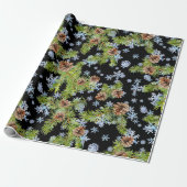 最高のQuality Christmas Snowflakes Pinecones Black ラッピングペーパー (アンロールド)